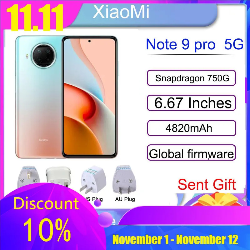 Tanie Xiaomi Redmi Note 9 Pro Smartphone 5G NFC Snapdragon 750G Octa Core 108MP Quad Camera 4820mAh Telefon Komórkowy Gorąca Sprzedaż
