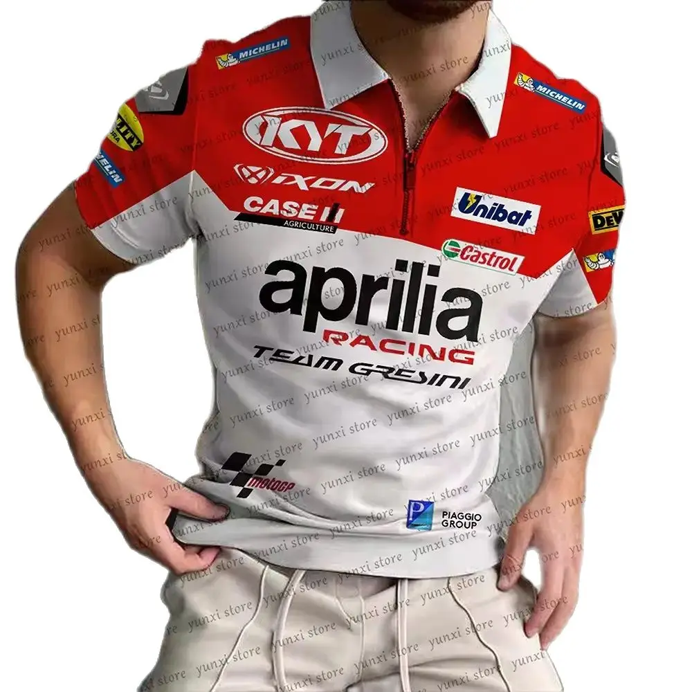 

2023 Men's Summer New Zipper Short Sleeve Polo for Motorcycle Racing Aprilia Team Track Breathable Quick-Drying Top
