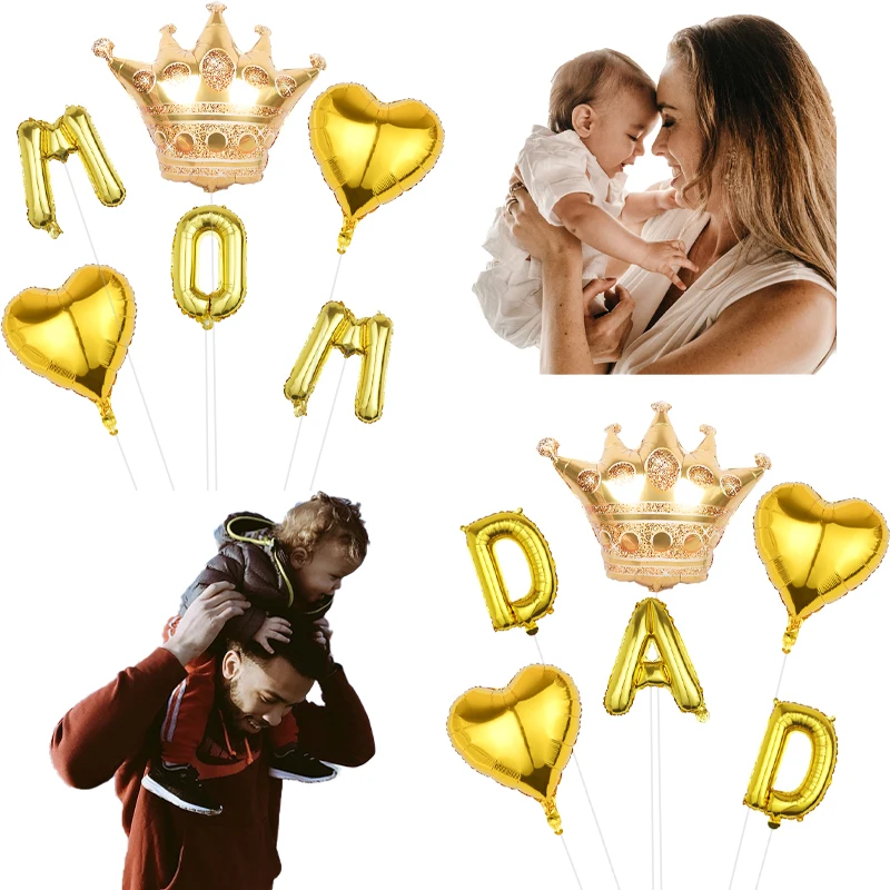 

Fathers Day Decoration Mothers Day Gift Foil Balloons Dad Mom Birthday Party Decor Anniversary Golden Sliver Crown Globos