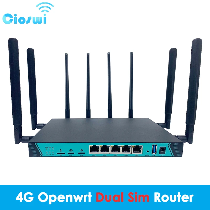 Cioswi Two SIM 4G Openwrt Router Gigabit Wifi 1000Mbps LAN CAT6 Modem 2.4G 5.8GHz 8 Removable Antenna Hotspot for 64 User