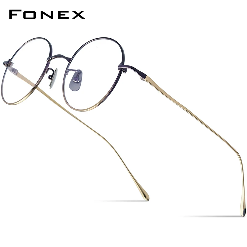 FONEX Pure Titanium Eyeglasses Frame Women Colorful Retro Round Prescription Glasses 2023 Vintage Myopia Optical Eyewear DIG