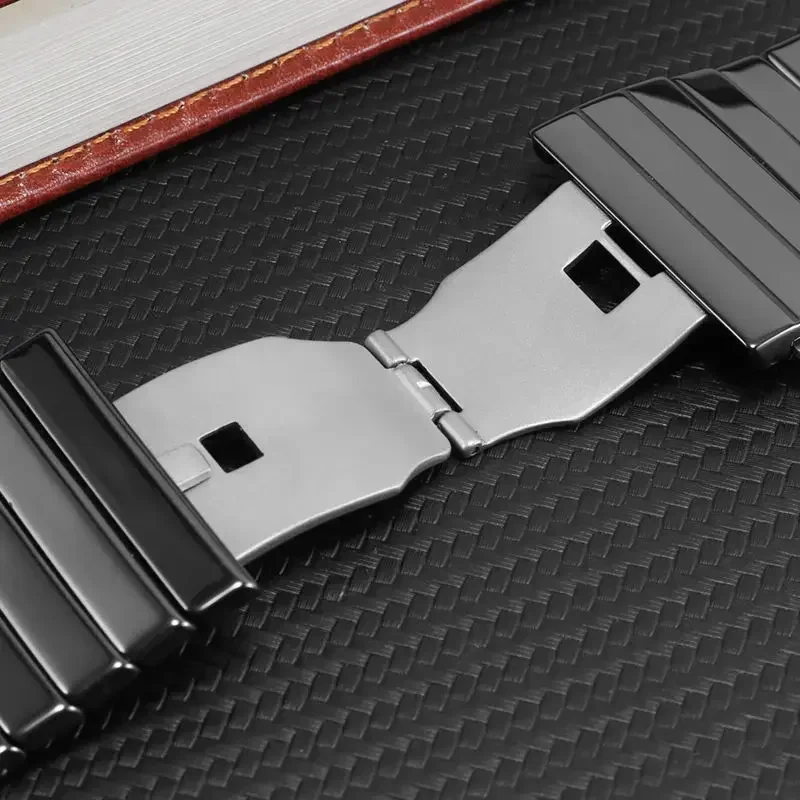 Фото Керамический ремешок для часов, сменный ремешок серии Rado DIAMASTER, черная цепочка для часов, мужские 27 мм 35 мм, складная пряжка, ремешки для часов №3