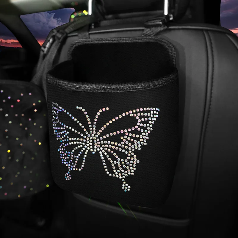 Butterfly Shape Bling Interior Auto Hanging Pocket Hanger Storage Holder Bag Car Seat Back Box Girly Car Accessories Organizers