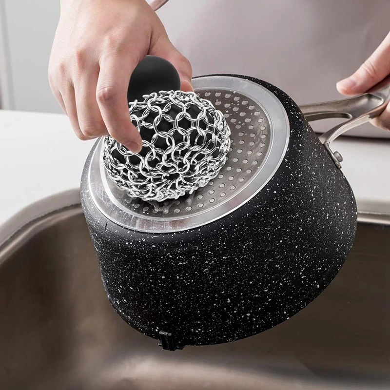 Скруббер для чугунной цепной почты очиститель сковороды очистителя цепь очистки