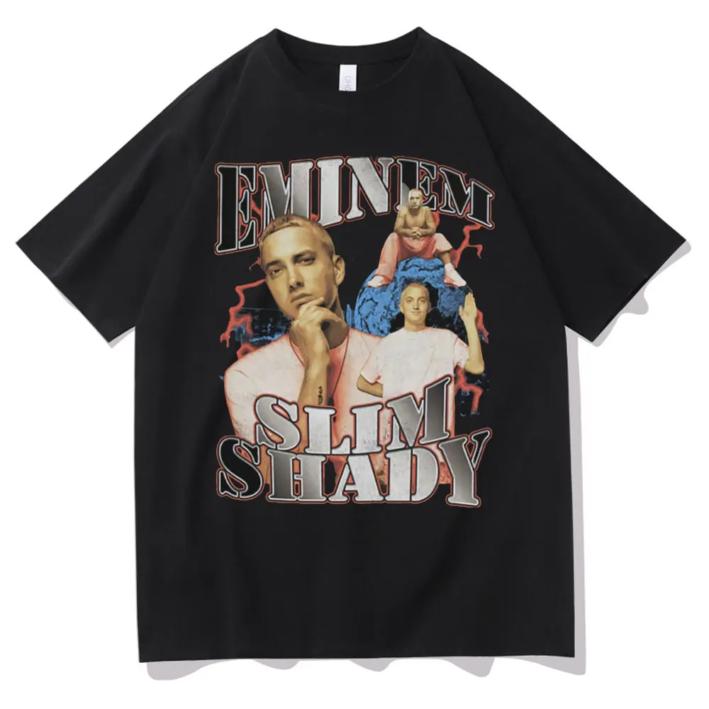 

Rapper Eminem Slim Shady Oversized Graphic Tshirt Short Sleeve Streetwear Men Women Regular Tees Hip Hop Branded Men's T-shirts