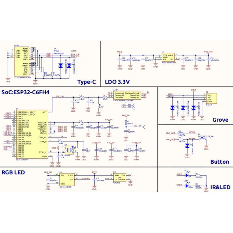 M5nanoc6 Маломощная плата разработки Iot Встроенный ESP32-C6FH4 Поддержка Wi-Fi 6 и