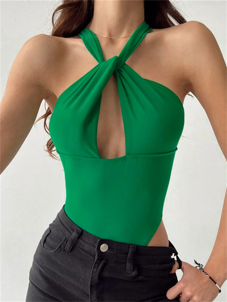 

Sexy Strapless Bodysuit Sleeveless Halter Collar Body Feminino Romantic Sexy Fashion Bodysuit AA4315