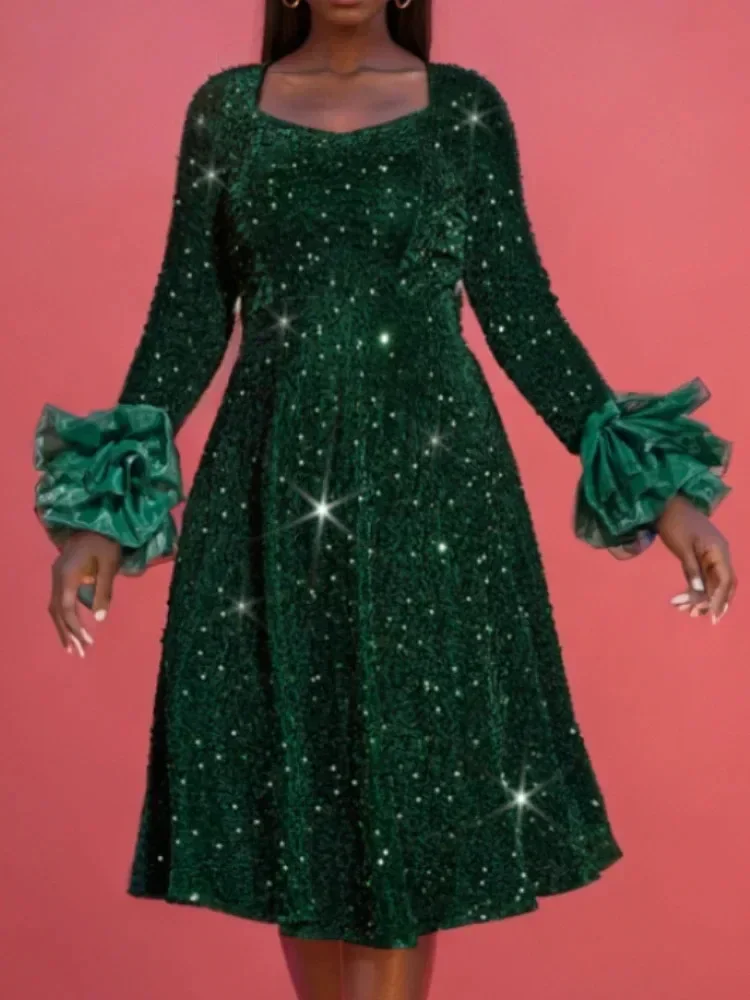 Зеленые рождественские бархатные платья с блестками вечерние блестящие тюлевые