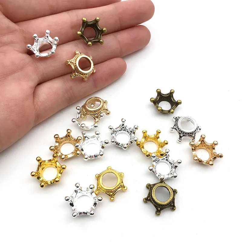 50pcs Alloy Mini Crown Pendants DIY Bracelet Vintage Necklace Earrings Metal Jewelry Accessories Spacer Beads Handmade Materials