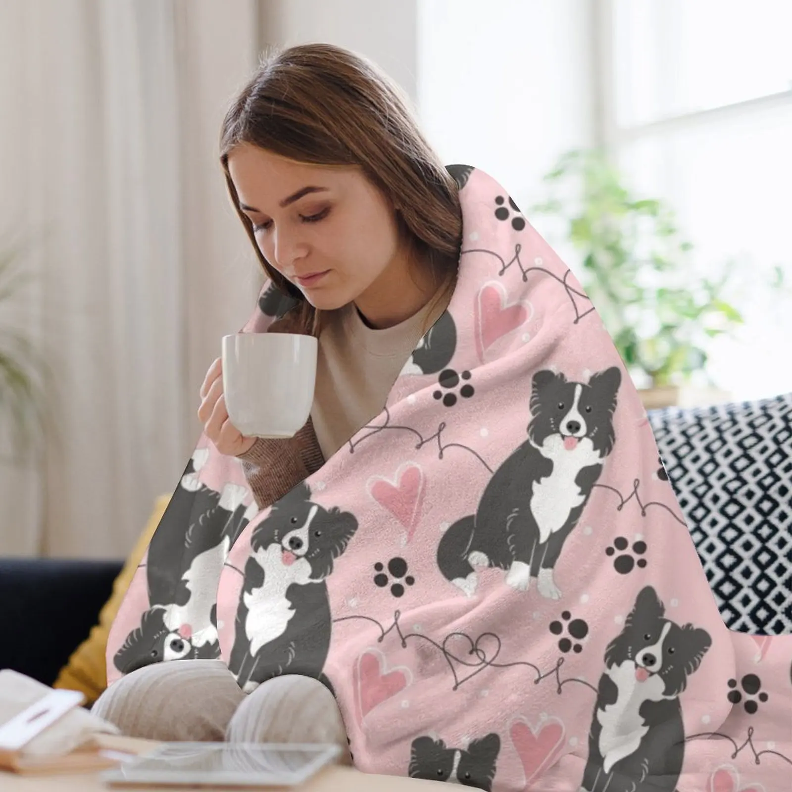 LOVE Border Collie — черно-белое двуспальное одеяло