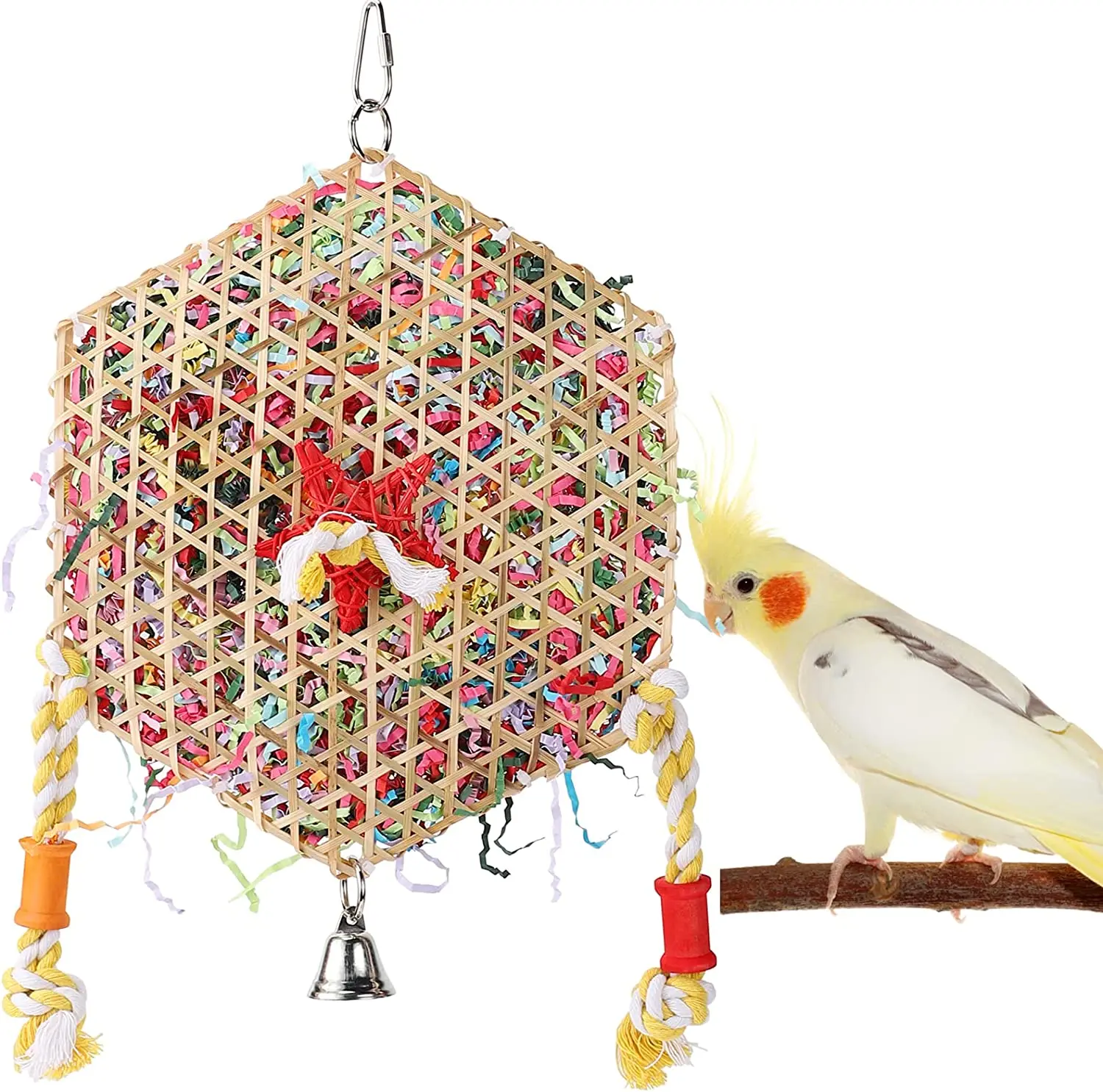 

Parrot Bite Toys Climbing Foraging Bird Chew Toy Colored Paper Shredder Bamboo Woven For Lovebirds,Cockatiels,Budgies