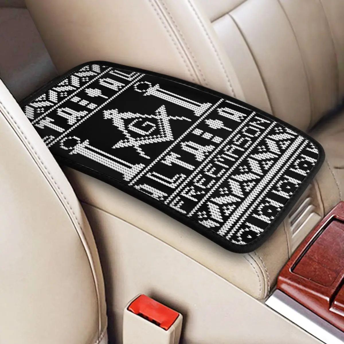 

Masonic Mason Freemason Pattern Car Armrest Cover Mat Non-Slip Center Console Pad Storage Box Protector