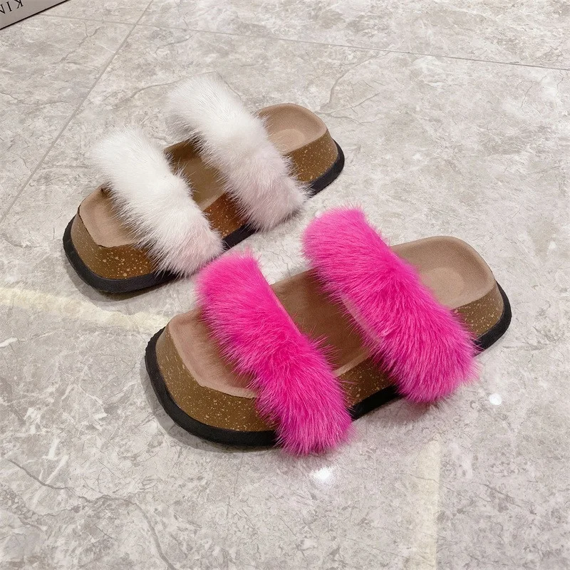 

Шлепанцы женские на толстой резиновой подошве, уличные сандалии, повседневная обувь, пушистые, летние тапочки, 2022