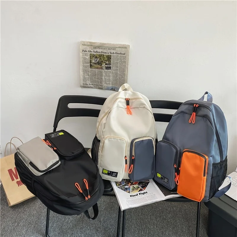 

Fashion Couples Backpack 2022 Pure Color Nylon Bookbags For Teenage Girls Boys Large-capacity Waterproof Student Travel Backbags