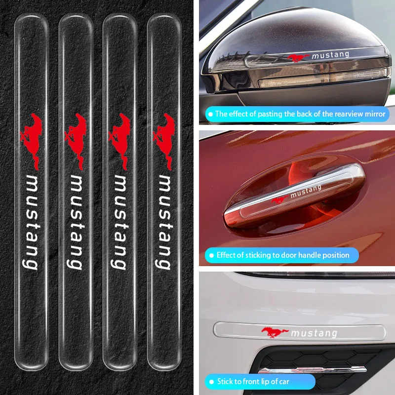 

4pcs Car Door Edge Bumper Strip Protective Film Scuff Stickers for Ford Mustang Universal Big Size Mustang Shelby GT Car Styling