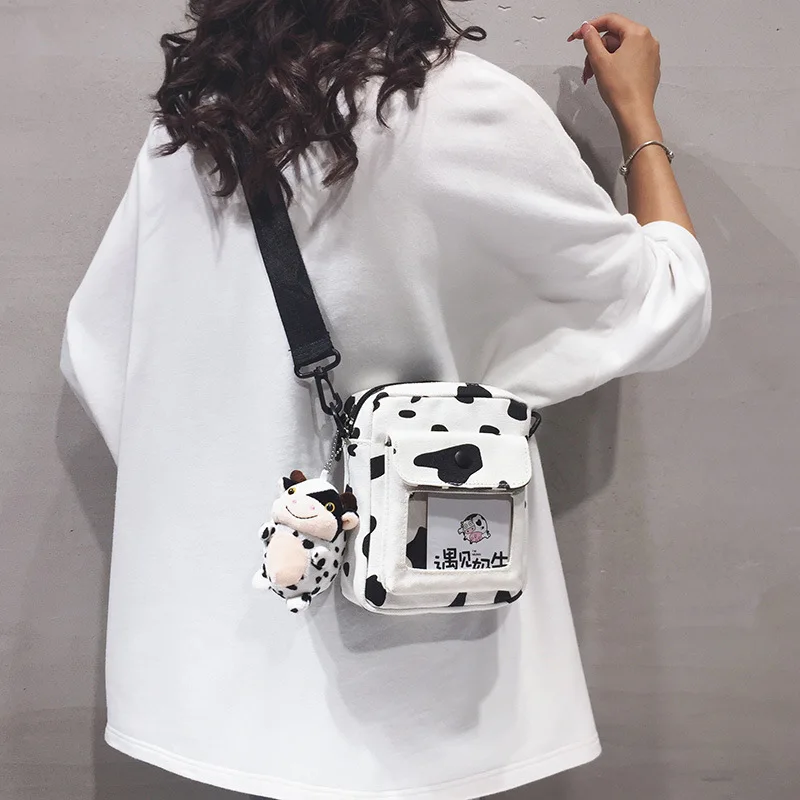 

Small Mini Crossbody Bags for Women Canvas Cute Cow Pattern Kawaii Student Messenger Shoulder Bag Korean Fashion Phone Bag Purse