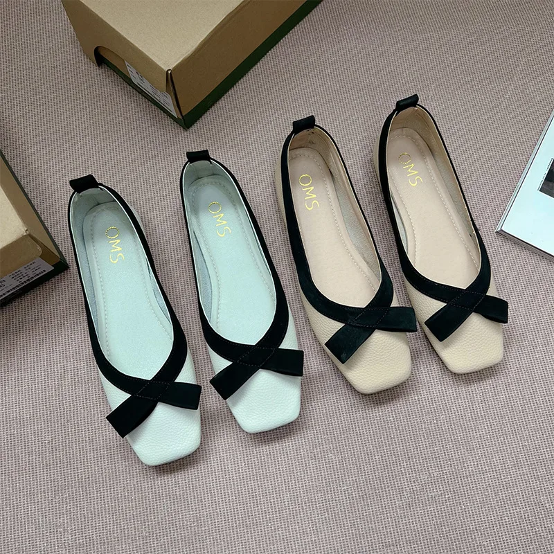 

Shoes Woman Flats Modis Bow-Knot Soft Casual Female Sneakers Square Toe Shallow Mouth Dress Big Size 2023 Boat Butterfly