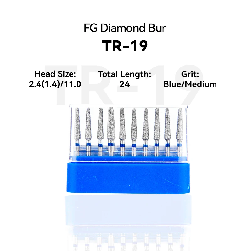 

10pcs Dental Clinic Products TR-19 200-024M Diamond Bur FG High Speed 2.4（1.4）/11.0 24.0 Blue Medium Intra-oral Tools Material
