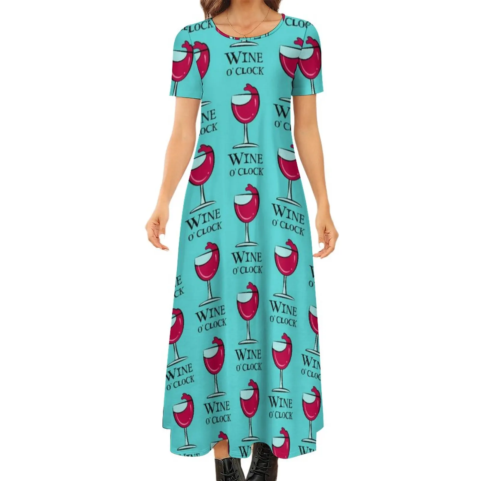 

Red Wine Dress Funny Wine Print Vintage Maxi Dress Short Sleeve Street Style Bohemia Long Dresses Women Oversized Vestido