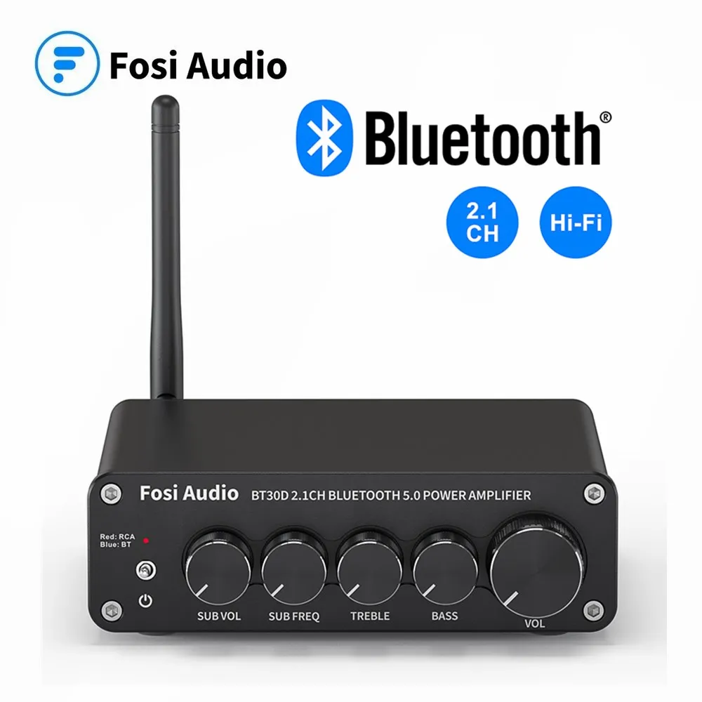 2021 Newest Fosi Audio BT30D Bluetooth Sound Power Amplifier 2.1 Channel Bass & Treble Control Amp Audio Subwoofer 100W + 50W x2