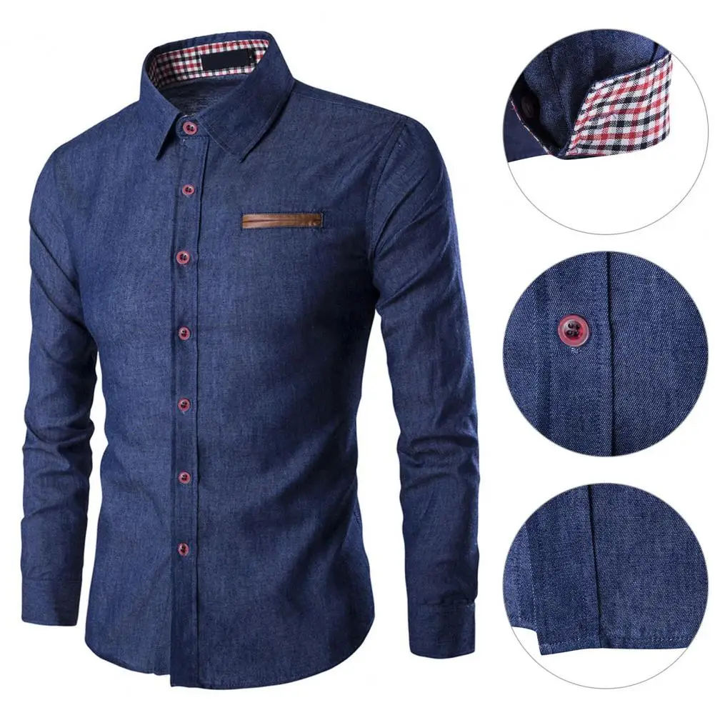 Однотонные рубашки Demin мужские однобортные Топы с длинным рукавом Топ рубашка