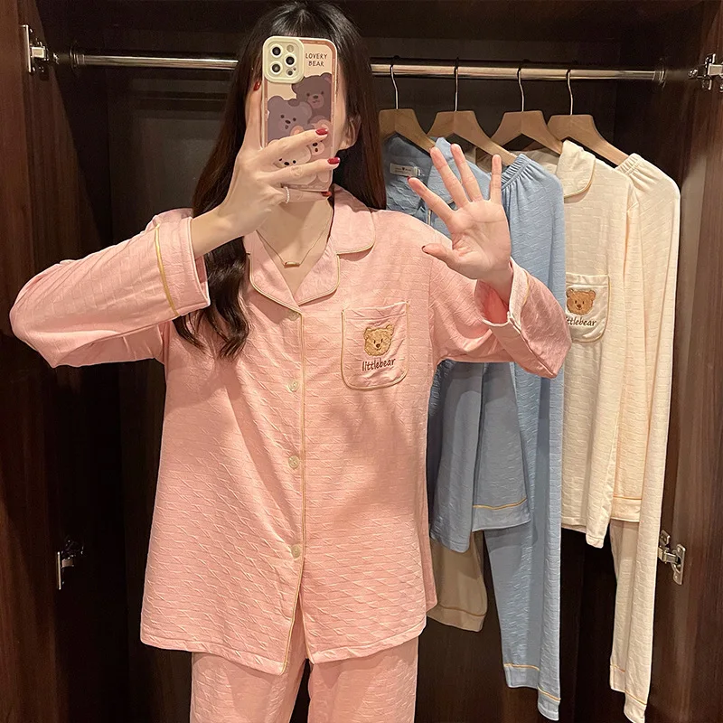 

SURE YOU LIKE Spring/Summer Women Pajamas 2pcs Sets Long Sleeve Trousers Homesuit Cartoon Leisure Loose Sleepwear Cute Nightwear