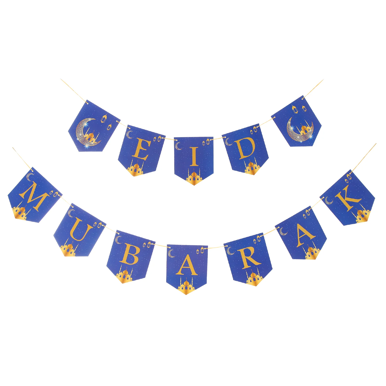 

2 Sets Paper EID Buntings Ramadan Party Hanging Flag EID Background Decor Party Prop