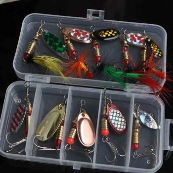 10pcs Rotating Spinner Fishing Lure Spoon Sequins Metal Hard Bait with Treble Hooks Wobblers Crankbaits Trout Perch Pike 1