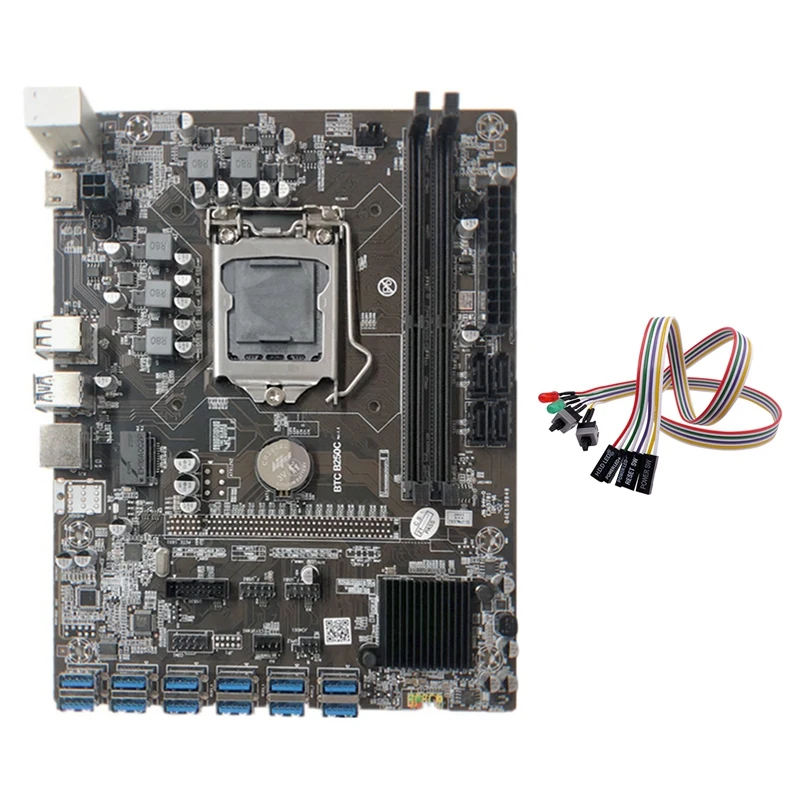 B250C Miner Motherboard+Dual Switch Cable with Light 12 PCIE to USB3.0 Graphics Card Slot LGA1151 DDR4 for BTC Mining | Компьютеры и