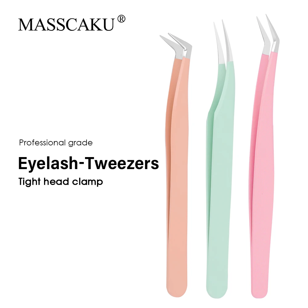 Hot Sale Deep Pink Color High Precision Curved Head Lashes Makeup Tools Individual Anti-static Eyelash Tweezers with Fiber Tips