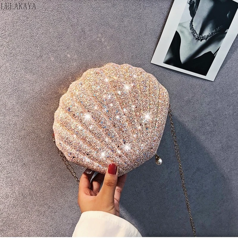 

Маленькая сумка-Кроссбоди в форме ракушки Cameo, модная блестящая женская сумка на плечо, женский роскошный клатч на цепочке, кошелек, Женская ...