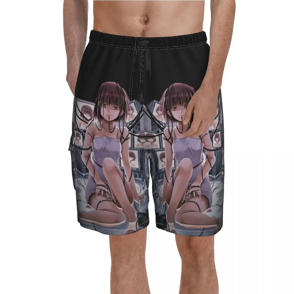 

Lain Iwakura Serial Experiments Lain Board Shorts Anime Swimming Trunks Polyester Men Beach Funny Swim Trunks