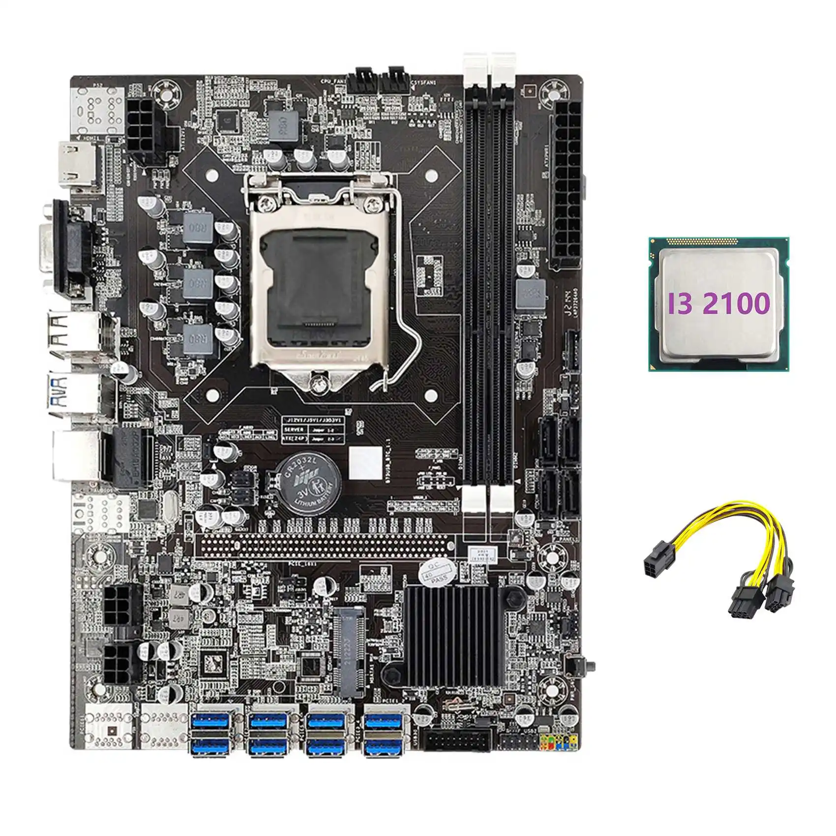 

B75 ETH Mining Motherboard 8XPCIE USB Adapter+I3 2100 CPU+6Pin to Dual 8Pin Cable LGA1155 MSATA B75 Miner Motherboard