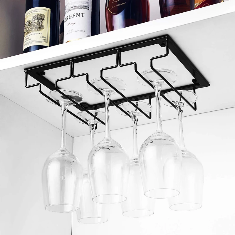 

Wine Glass Rack Under Cabinet - Stemware Holder Metal Wine Glass Organizer Glasses Storage Hanger for Bar Kitchen 3/4/5 Rows