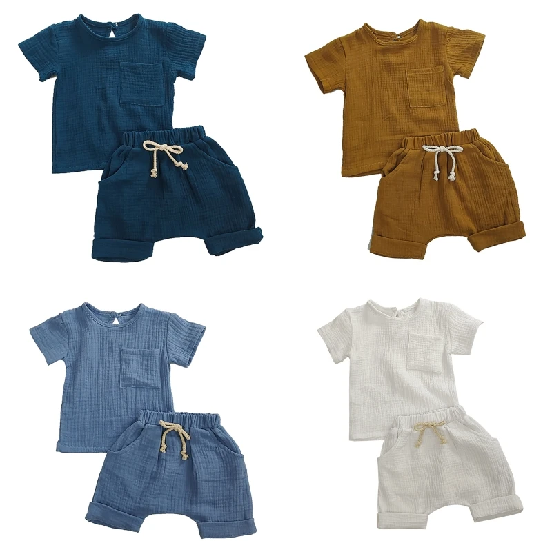 

Newborn Baby Boys Girls Outfits Toddlers Summer Pattern Knitted Short Sleeve