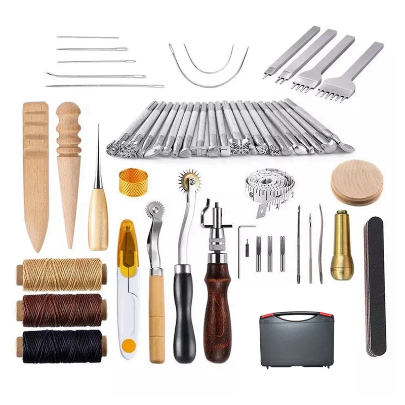 

59 Pcs Leather Craft Tools Kit, Leather Sewing Hand Tool Set For DIY Leather Craft, Canvas Sewing