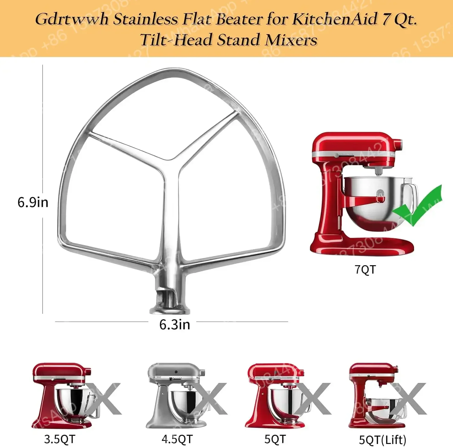 Насадка-венчик из нержавеющей стали для миксера KitchenAid 7 кварт с подъемной чашей, запасная часть, замена крюка для теста, аналог KA7QCFB (art.: 3920da8a9d0c9) - 3920da8a9d0c9