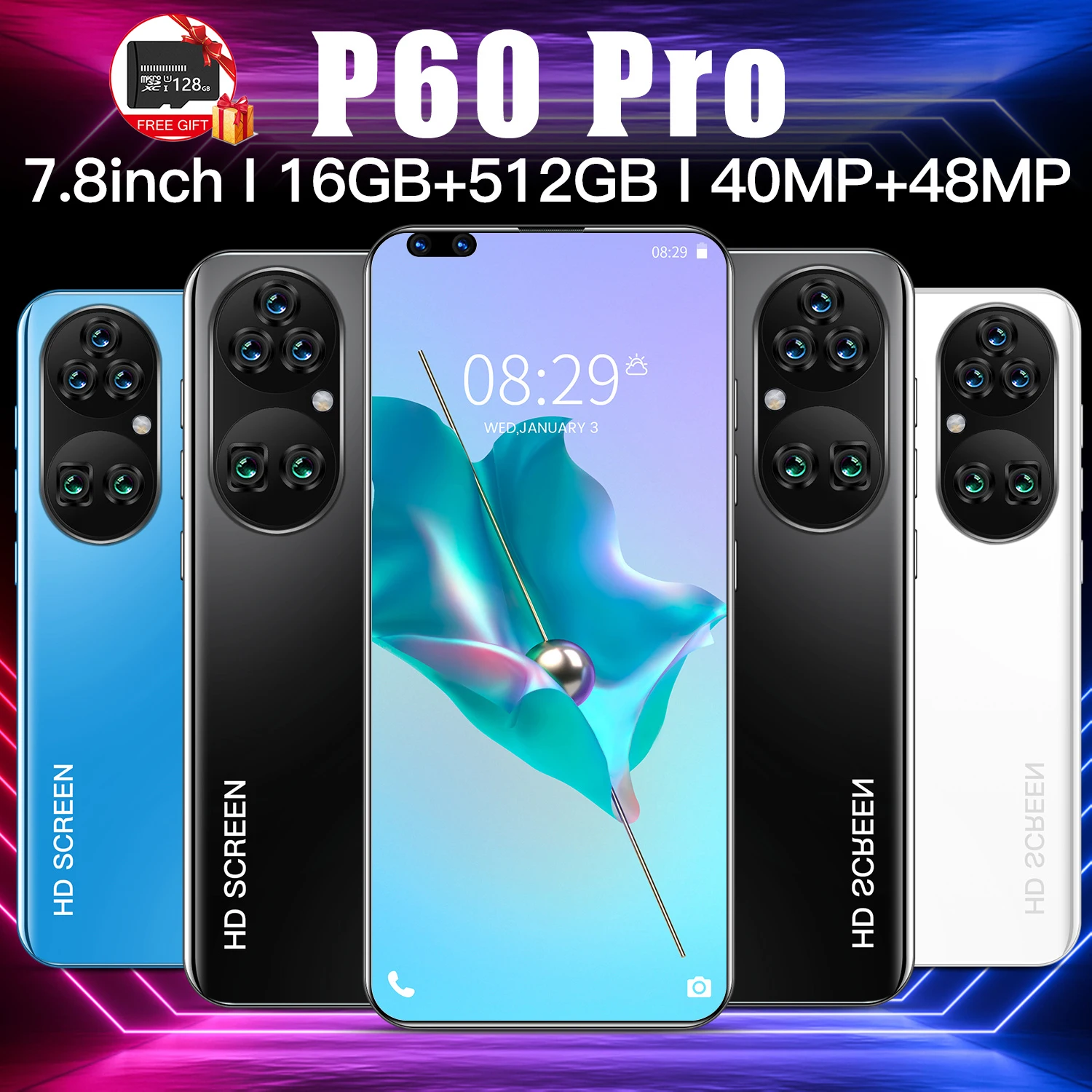 

Смартфон Google Android P60 Pro, 7,8 дюйма, 16 + 512 ГБ, 5600 мАч, 40 + 48 МП