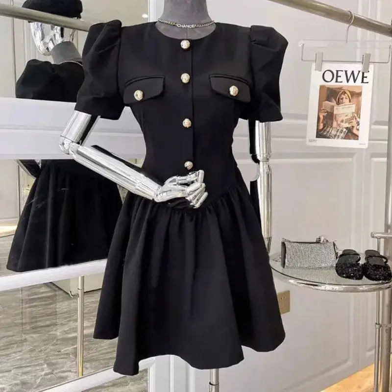 

Women's fashion trendy black dress looks slim sweet in summer waistband A-line skirt dresses for women 2022