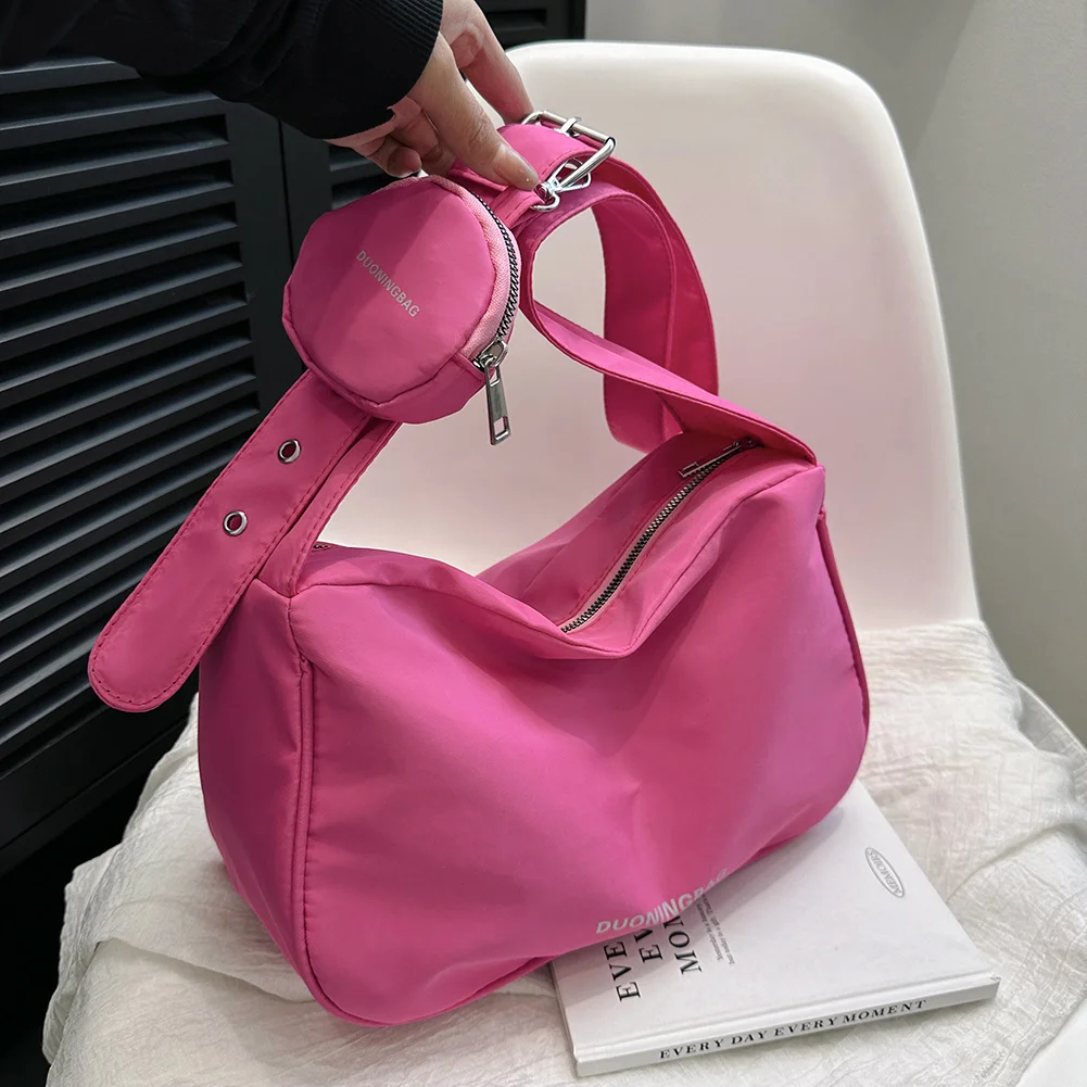 

Женские сумки-слинги через плечо, вместительный Хобо в стиле Харадзюку, нейлоновый водонепроницаемый розовый дорожный мессенджер на ремне, кошелек на молнии