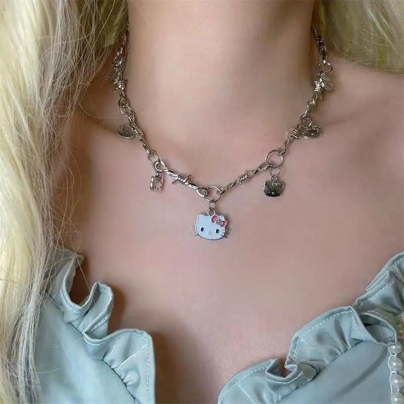 

Kawaii Sanrio Cartoon Thorn Metal Necklace Cute Hello Kitty Retro Punk Bracelet Necklace Creative Birthday Gifts