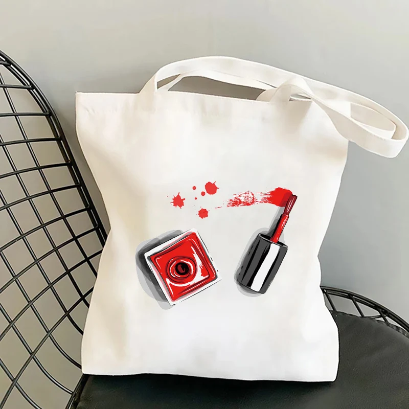 

Fashion Women Canvas Tote Bag Shopper Bag Nail polish Print Casual Handbags Shoulder Bags Large foldable shopping bags for Lady