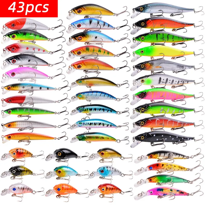 

43PCS Minnow Fishing Lure set Floating Hard Bait Wobbler Artificial Bait Crankbait Striped bass Pesca Fishing tackle SwimBait