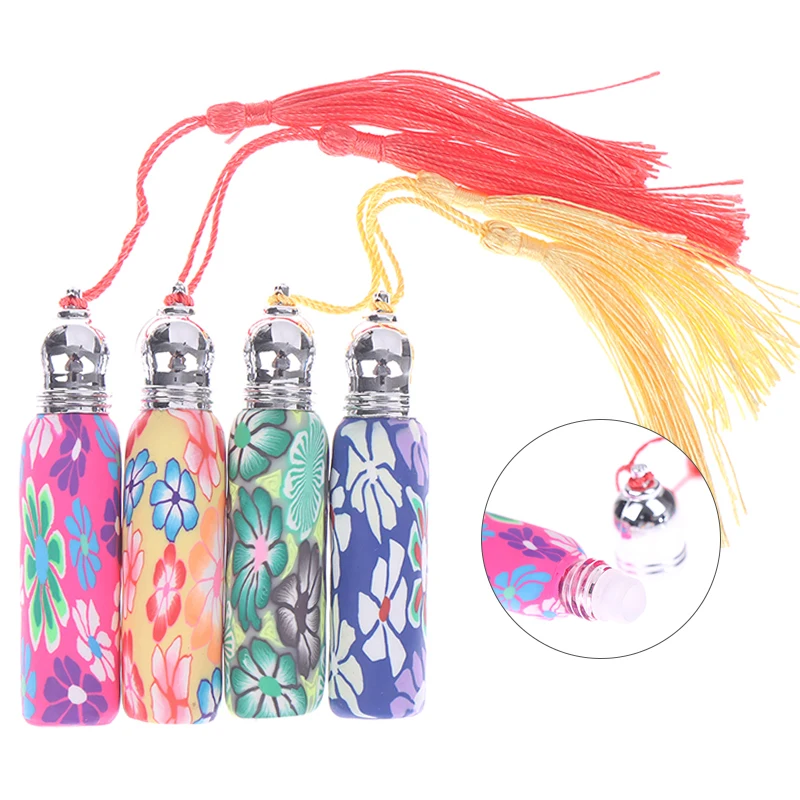 

10ml Refillable Essential Oil Perfume Bottles Empty Polymer Clay Perfume Roller Bottle Colorful Thick Glass Roller Ball Vial