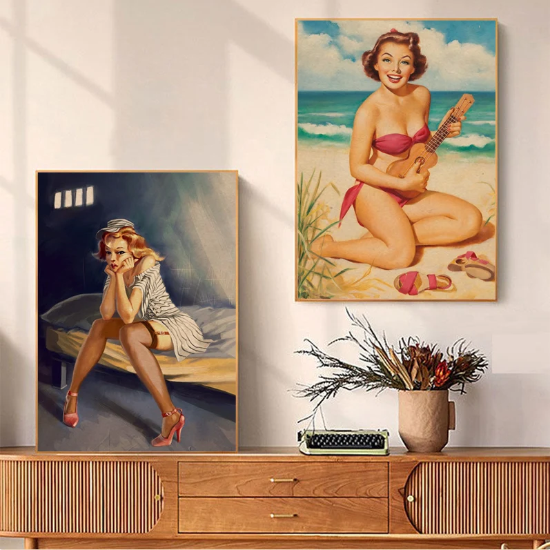 

Pin Up Girl Anime Posters Wall Art Retro Posters For Home Stickers Wall Painting