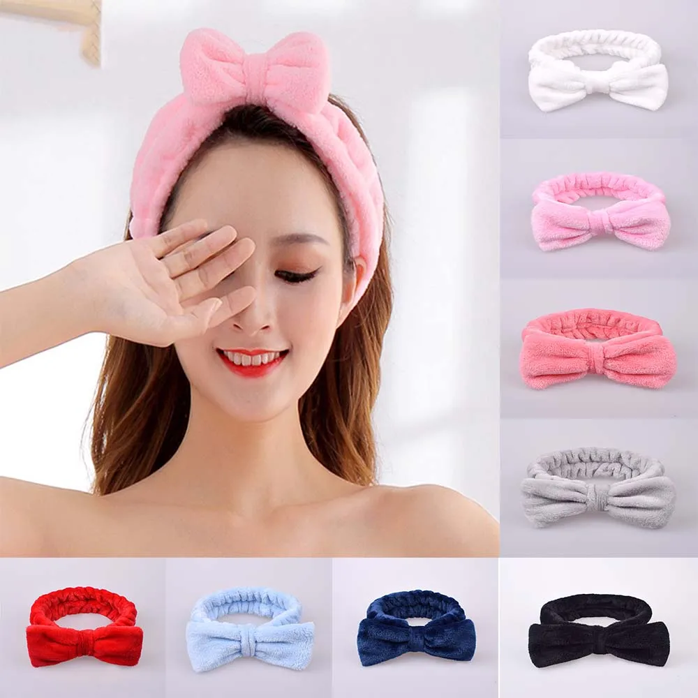 Женская повязка для волос из кораллового флиса с бантом однотонная эластичная на
