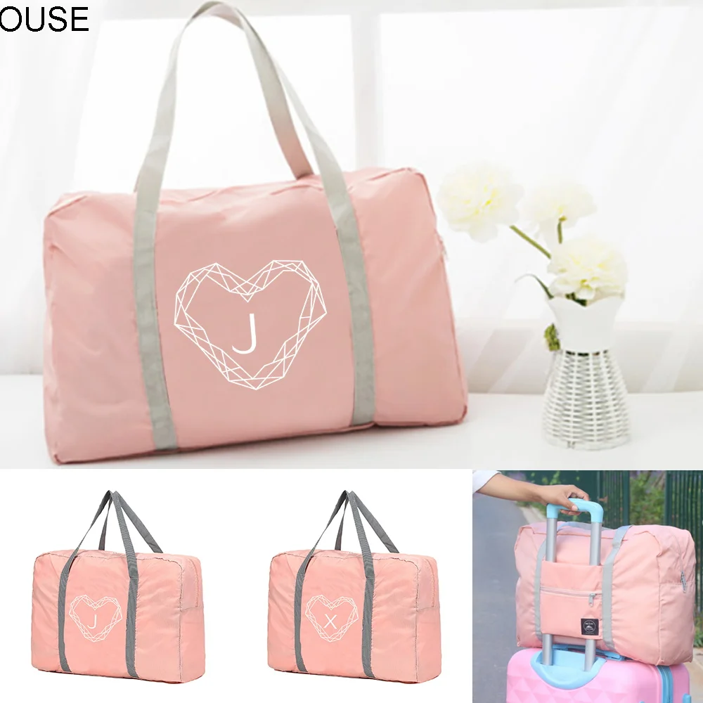 

Travel bag packaging bag foldable women's handbag clothing classification storage diamond pattern letter luggage accessories