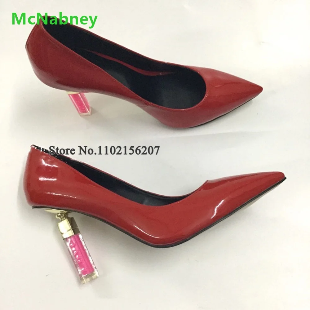 

Lipstick Strange High Heel Pumps For Famale Women 2023 Pointed Toe Slip-on Shallow Patent Leather Handmade Elegant Dress Shoes