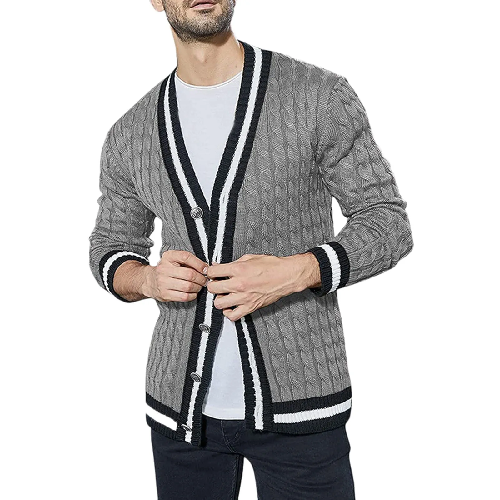 

Mens Fashion Color Matching Cardigan Sweater