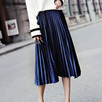 fashionhigh waist women skirt casual vintage solid belted pleated midi skirts lady 11 colors fashion simple saia mujer faldas